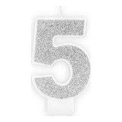 Party Deco Świeczka urodzinowa cyfra "5" srebrna