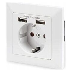 Digitus Assmann SOCKET WITH 2X USB PORTS/SAFETY WALL OUTLET 5V2.1A WHITE