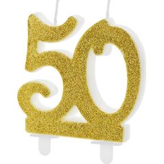 Party Deco Świeczka na 50-tke ze złotym brokatem - 1 szt. uniwersalny