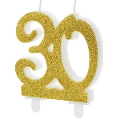 Party Deco Świeczka na 30-tke ze złotym brokatem - 1 szt. uniwersalny