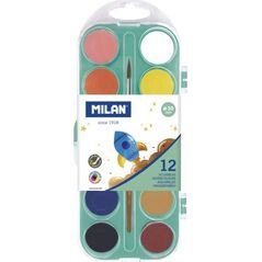Milan Farby akwarelowe 12 kolory 30mm z pędzelkiem MILAN