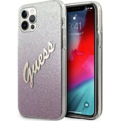 Guess Etui Guess GUHCP12MPCUGLSPI Apple iPhone 12/12 Pro różowy/pink hardcase Glitter Gradient Script