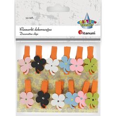 Titanum Ozdoba drewniana Klamerki kwiatki mix 12szt