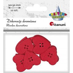 Titanum Drewniane serca czerwone 30x30mm 12szt
