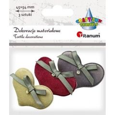 Titanum Materiałowe serca pluszowe 54x40mm 3szt