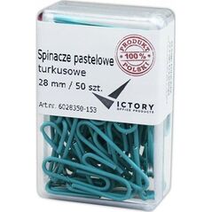 Victory Office Product SPINACZE BIUROWE VICTORY OFFICE 28MM 50 SZT. OKRĄGŁE PASTELOWE TURKUSOWE POJEMNIK PLASTIKOWY