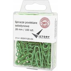 Victory Office Product SPINACZE BIUROWE VICTORY OFFICE 28MM 100 SZT. OKRĄGŁE PASTELOWE SELEDYNOWE POJEMNIK PLASTIKOWY ZAWIESZANY