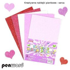 Penword KREATYWNE NAKLEJKI PIANKOWE SERCA BROKATOWE 20, 3x31, 2cm mix 5 KOLORÓW Penword