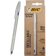 Bic Długopis Cristal Re'new Metal niebieski + 2 wkłady (405477)