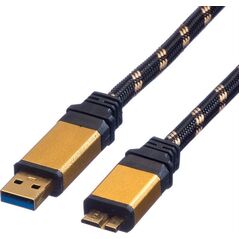Kabel USB Roline USB-A - micro-B 0.8 m Czarno-złoty (JAB-1944110)