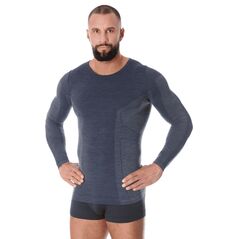 Brubeck LS11600 Koszulka męska z długim rękawem COMFORT WOOL ciemny jeans L