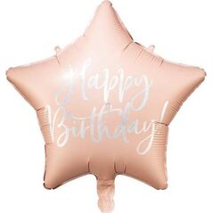 Party Deco Balon foliowy Happy Birthday, 40cm, jasny pudrowy róż