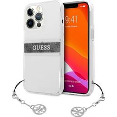 Guess Etui Guess GUHCP13LKB4GGR Apple iPhone 13 Pro Transparent hardcase 4G Grey Strap Charm