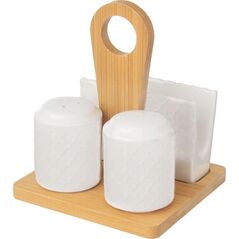 Orion Przyprawnik porcelanowy na sól pieprz stojak serwetki solniczka pieprzniczka serwetnik 3 el.