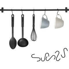 Orion Wieszak reling drążek kuchenny na przybory metalowy czarny haczyki 78,5 cm