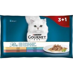 Nestle GOURMET PERLE 4x85g MINI FILECIKI SOS z indykiem, tuńczykiem, kaczką, jagnięciną