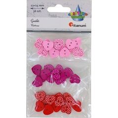 Titanum Guziki drewniane serca w kropki mix 36szt