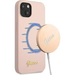 Guess Guess GUHMP13MLSLMGLP iPhone 13 6,1" jasnoróżowy/light pink hardcase Silicone Script Gold Logo Magsafe