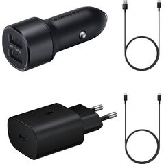 Ładowarka Samsung Samsung Charger set zestaw ładowarka samochodowa 15W, ładowarka sieciowa 25W, kabel USB - USB Typ C 1,5m, kabel USB Typ C 1,8m 3A (eco pack) czarny