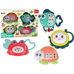 LeanToys Dziecięcy Zestaw Grzechotek 4 Sztuki Żółw Rybka Zwierzęta Morskie Gryzak