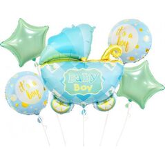 GoDan Balony foliowe-zestaw wózek niebieski 5szt BZ-HWZN