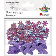 Titanum Cekiny kwiaty + naklejki mix wrzosowe 12szt