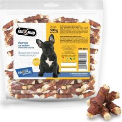 Hau&Miau Pausesnack przysmak dla psa, patyki ze skóry oplecione kaczką 500g