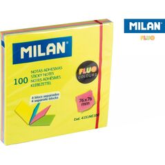 Milan KARTECZKI SAMOPRZYLEPNE MILAN FLUO 76 X 76 MM W 4 KOLORACH W OSOBNYCH BLOCZKACH, 100 SZT.