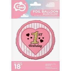 GoDan Balon foliowy 1st Birthday, różowy 45 cm