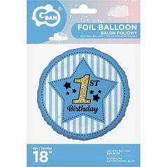 GoDan Balon foliowy 1st Birthday, niebieski 45 cm