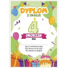 LearnHow Dyplom A5 urodzinowy - czwarte urodziny 5szt