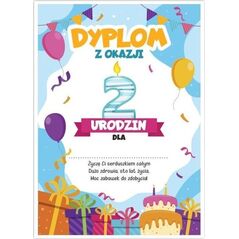 LearnHow Dyplom A5 urodzinowy - drugie urodziny 5szt