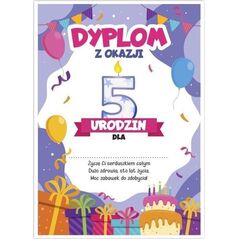 LearnHow Dyplom A5 urodzinowy - piąte urodziny 5szt