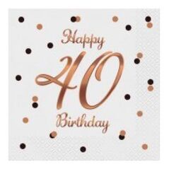 GoDan Serwetki B&C Happy 40 Birthday białe 33x33cm 20szt
