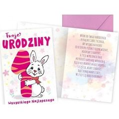 KUKARTKA Karnet B6 Urodziny 1 zajączek