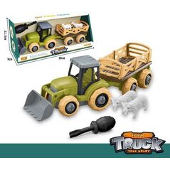 Ramiz Rozkręcany traktor z łyżką i przyczepą + śrubokręt + owieczki Zabawka dla dzieci 3+