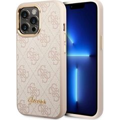 Guess Etui Guess do iPhone 14 Pro Max 6,7" różowy/pink hard case 4G Vintage Gold Logo