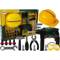 LeanToys Zestaw Majsterkowicza Wiertarka na Baterie Okulary Ochronne Kask