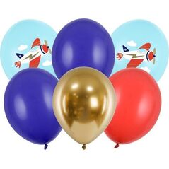 PartyDeco Balony lateksowe kolorowe samolot ozdobne 6szt