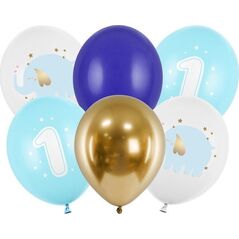 PartyDeco Balony lateksowe urodzinowe na roczek niebieskie