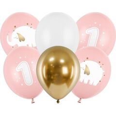 PartyDeco Balony lateksowe z nadrukiem na roczek urodzinowe