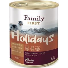 Family First Puszka dla psa, JAGNIĘCIA/WOŁOWINA/ZIEMNIAKI, adult, duoproteina, 800 g