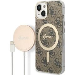 Guess Zestaw Guess GUBPP14MH4EACSW Case+ Charger iPhone 14 Plus 6,7" brązowy/brown hard case 4G Print MagSafe NoSize