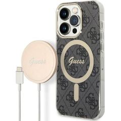 Guess Zestaw Guess GUBPP14XH4EACSK Case+ Charger iPhone 14 Pro Max 6,7" czarny/black hard case 4G Print MagSafe NoSize