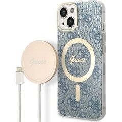 Guess Zestaw Guess GUBPP14MH4EACSB Case+ Charger iPhone 14 Plus 6,7" niebieski/blue hard case 4G Print MagSafe NoSize