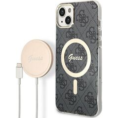 Guess Guess zestaw ładowarka MagSafe + etui do iPhone 14 6,1" czarne 4G Print (GUBPP14SH4EACSK)