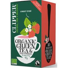 Clipper HERBATA ZIELONA Z TRUSKAWKĄ FAIR TRADE BIO 40 g (20 x 2 g) - CLIPPER