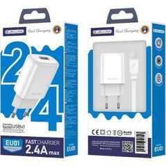 Ładowarka Jellico JELLICO ŁADOWARKA SIECIOWA EU01 2.4A  USB + KABEL MICRO USB ZESTAW BIAŁY standard
