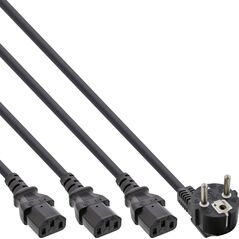 Kabel zasilający InLine InLine® Y-Power Cable 1x Type F German Plug to 3x IEC Plug black, Version 3 (2m+1/3/2m)