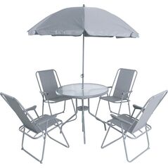 Saska Garden Zestaw mebli ogrodowych okrągły stół 4 krzesła i parasol ciemny szary